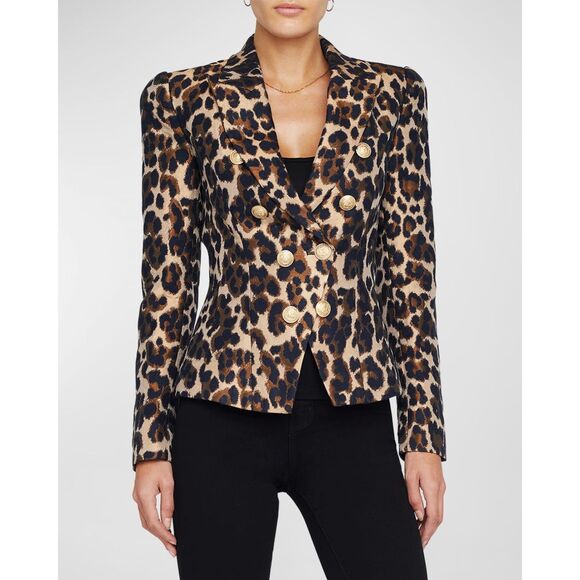 L'Agence Women's Brown Bethany Structured Jacquard Leopard Blazer